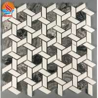 Black Grey White  Marble Mosaic Bathroom Floor Tiles