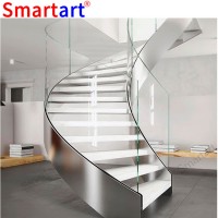 Foshan Indoor Curved Wood Stairs Wood Round Stair Modern Big Curved Staircase Led Staircase